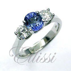 "Chene" Ceylon Sapphire and diamond trilogy engagement ring