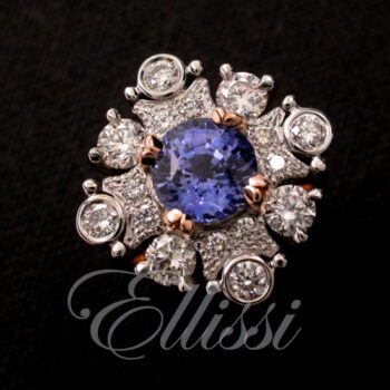 Unique Round Sapphire and Diamond Cluster Ring in 18ct. Rose and White Gold